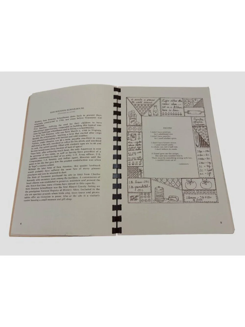 1980 Sam Houston Schoolhouse Cookbook Maryville TN Vintage Community Recipe Book